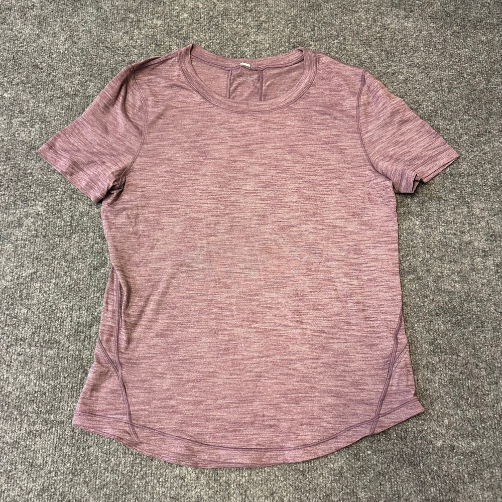 Lululemon Shirt Womens Size 6 Purple Heathered Mesh Back Short Sleeve Athletic